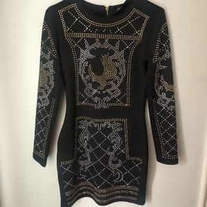 Long sleeve studded black night out dress